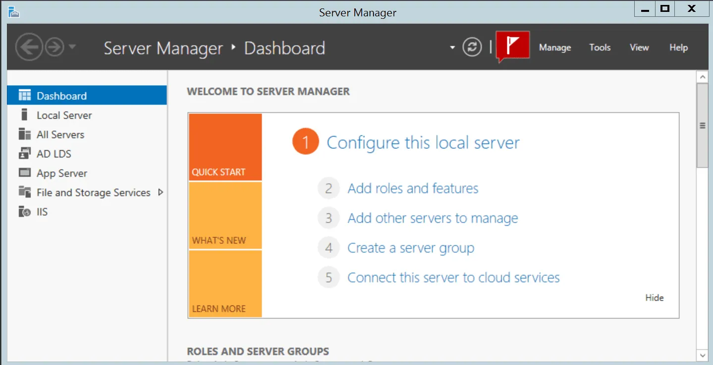 2_Open the Server Manager. Click on Tools and select Services from the list.